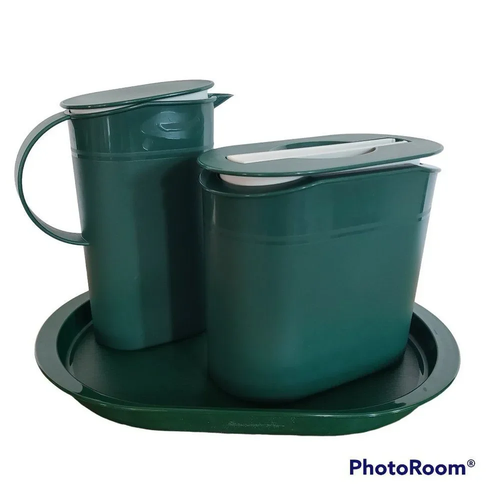 Tupperware 6-Pc Preludio Slim Ice Bucket w/Tongs Pitcher and Serving Tray VTG